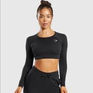 Gymshark Black Fitted‎ Long Sleeve Crop Top Size Medium EUC
